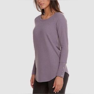 Chaser Women’s Waffle Knit Long Sleeve Thermal Tunic Sweater Top Purple Medium